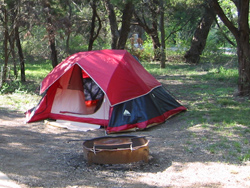 Camping tent set up near Joe pool lake